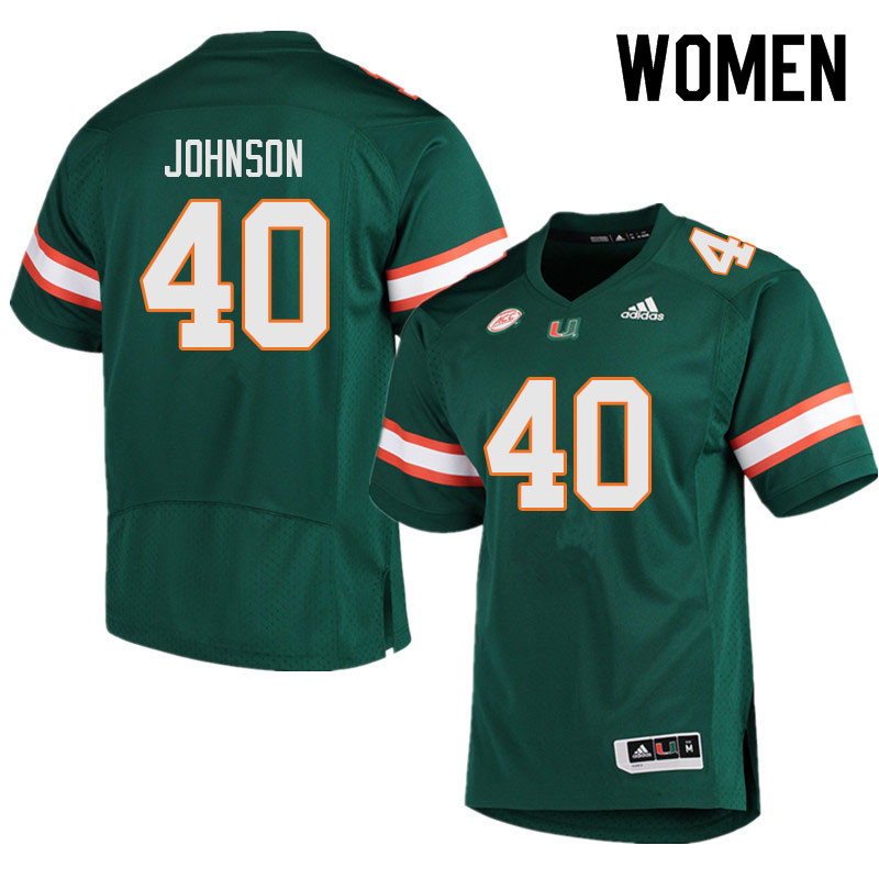 Women #40 Caleb Johnson Miami Hurricanes College Football Jerseys Sale-Green